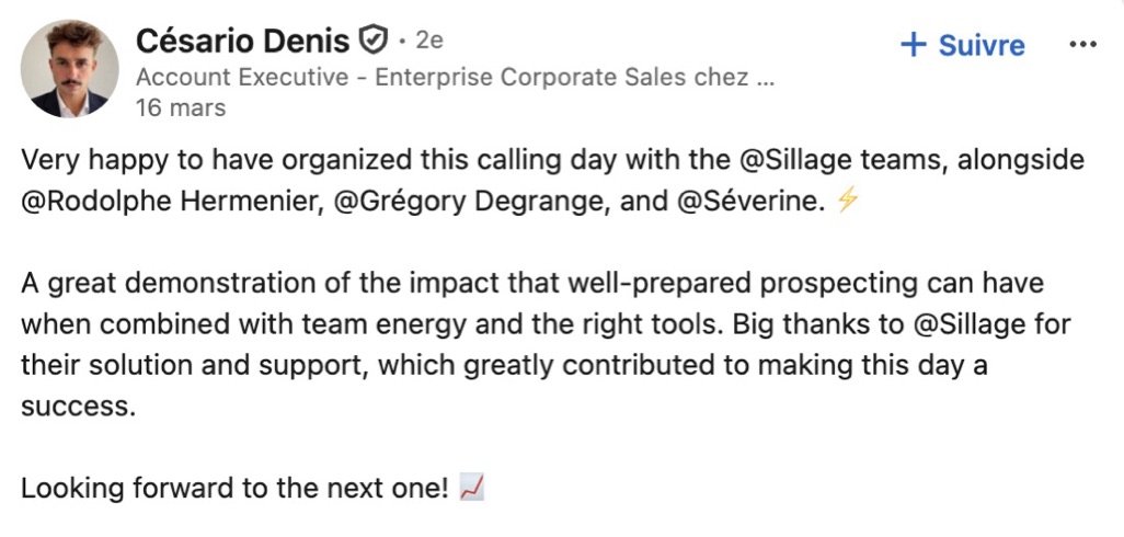 Post by Césario Denis about the calling day with Sillage